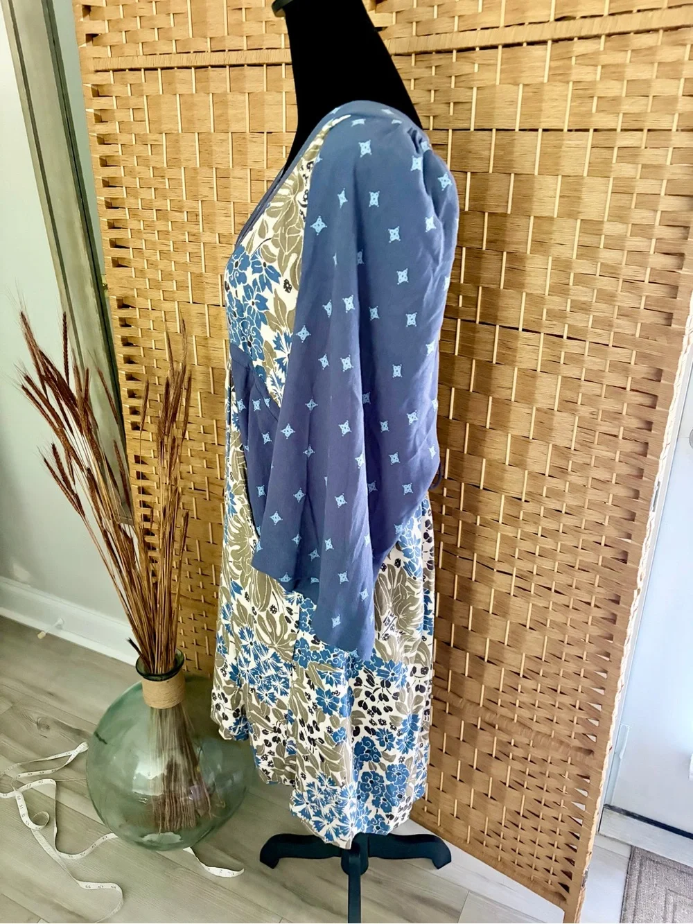 Free People Blue Floral Deep V Mini Dress